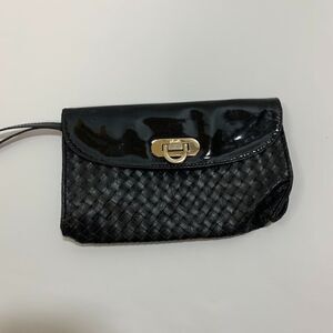 Fcuk French Connection UK Black Woven and Patent Clutch